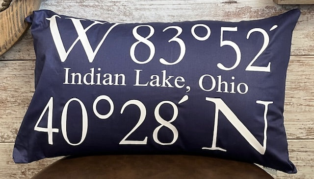 Indian Lake Coordinates Pillow 12x20