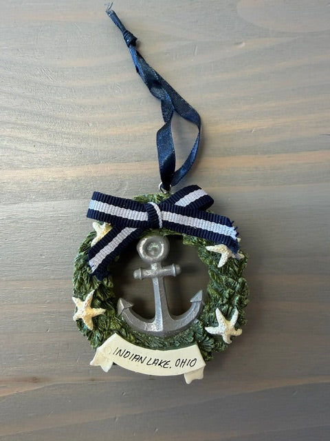 Indian Lake Anchor inside Wreath Resin Ornament