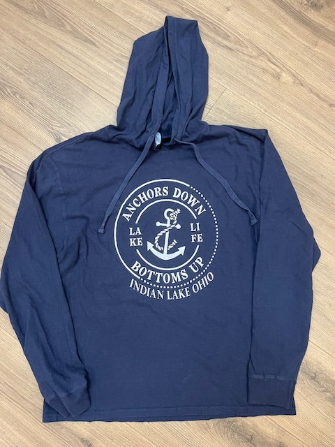 Anchors Down Bottoms Up Indian Lake Beach Wash Pullover Hooded Tee