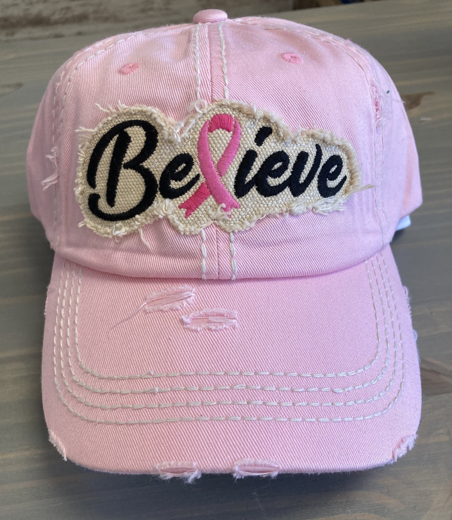 Ball Cap - Vintage Style Believe Pink Ribbon
