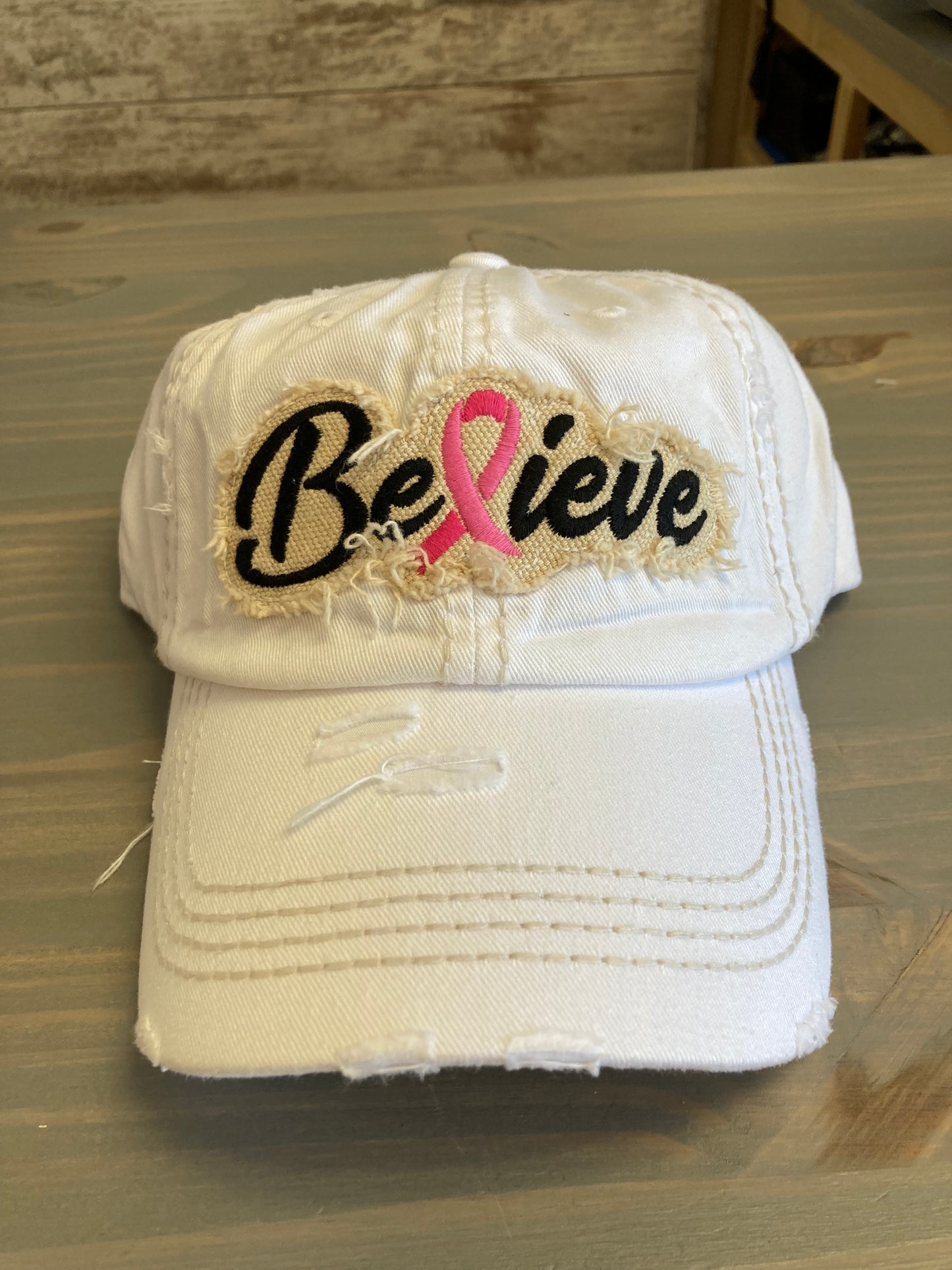 Ball Cap - Vintage Style Believe Pink Ribbon