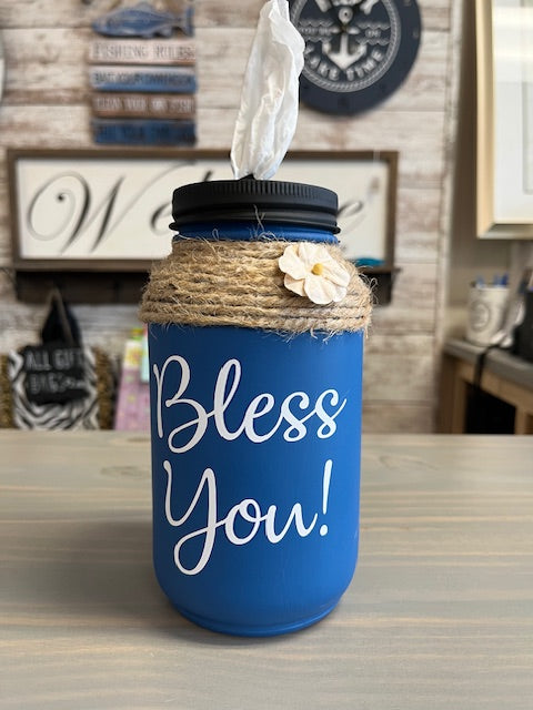 Mason Jar Tissue Holder Bless You