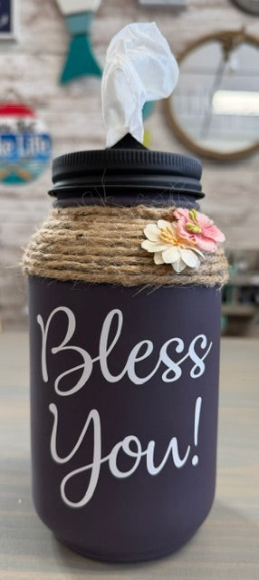 Mason Jar Tissue Holder Bless You