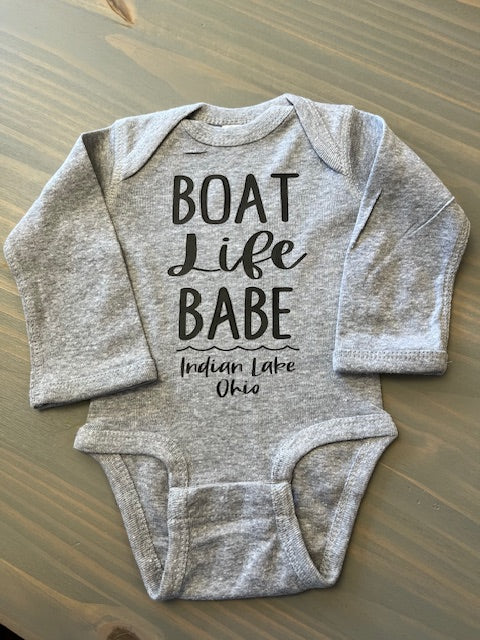 Boat Life Babe Indian Lake Long Sleeve Onesie