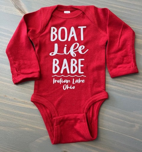 Boat Life Babe Indian Lake Long Sleeve Onesie