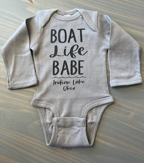 Boat Life Babe Indian Lake Long Sleeve Onesie