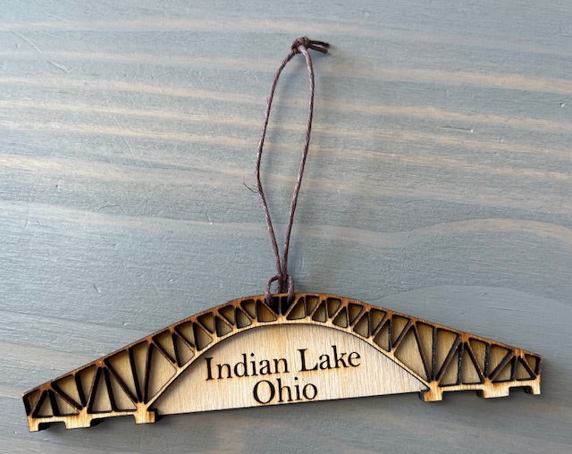 Indian Lake Sandy Beach Bridge Lasered Ornament