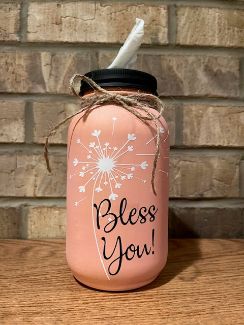 Mason Jar Tissue Holder Bless You Dandelion