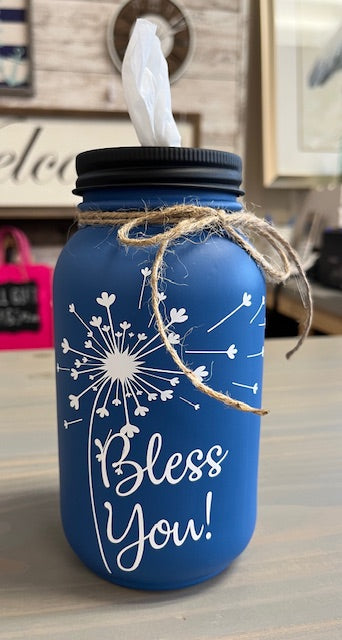 Mason Jar Tissue Holder Bless You Dandelion