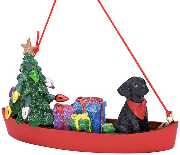 Dog in a Canoe w/Lights - Resin Ornament