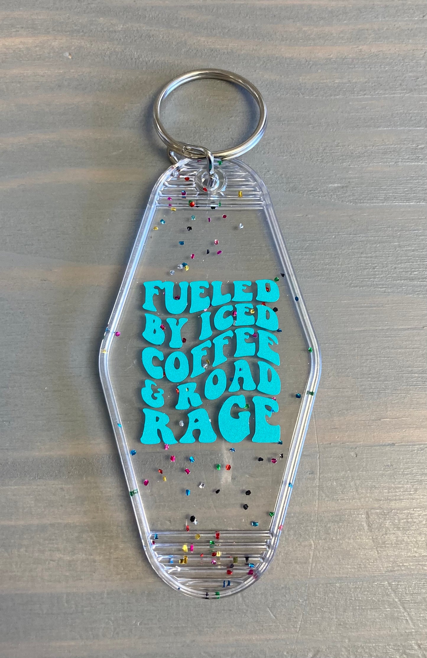 Fueled by Iced Coffee & Road Rage Motel Key Chain