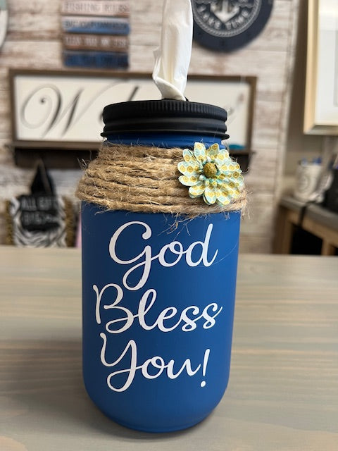 Mason Jar Tissue Holder God Bless You