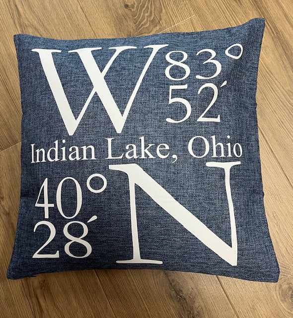 Indian Lake Coordinates Pillow 18x18