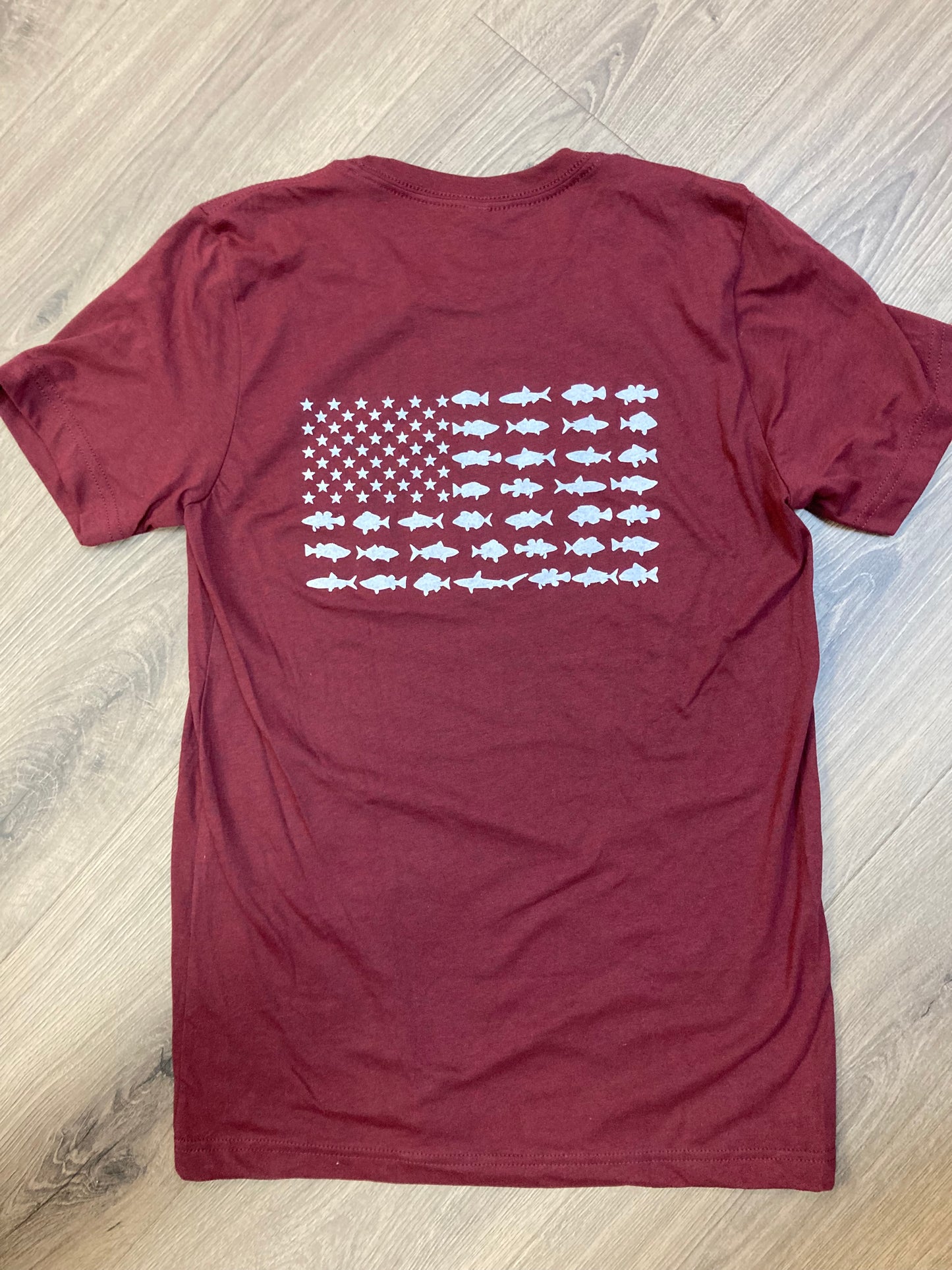 Indian Lake Fish Flag Maroon T-Shirt