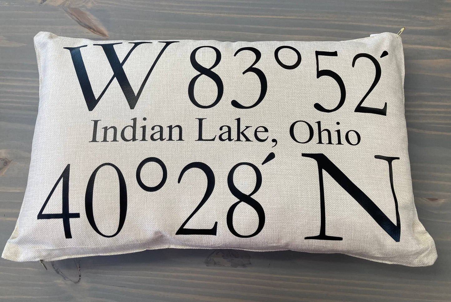 Indian Lake Coordinates Pillow 12x20