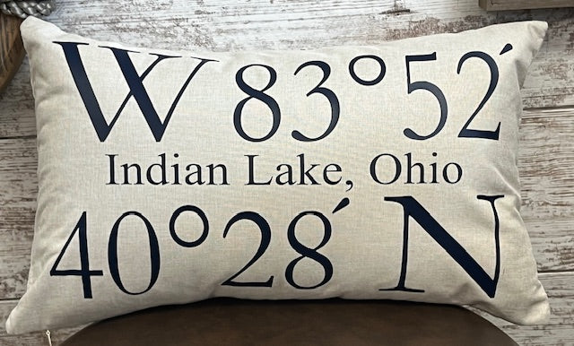 Indian Lake Coordinates Pillow 12x20