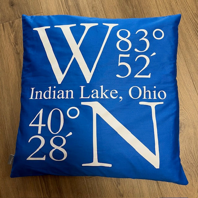 Indian Lake Coordinates Pillow 18x18