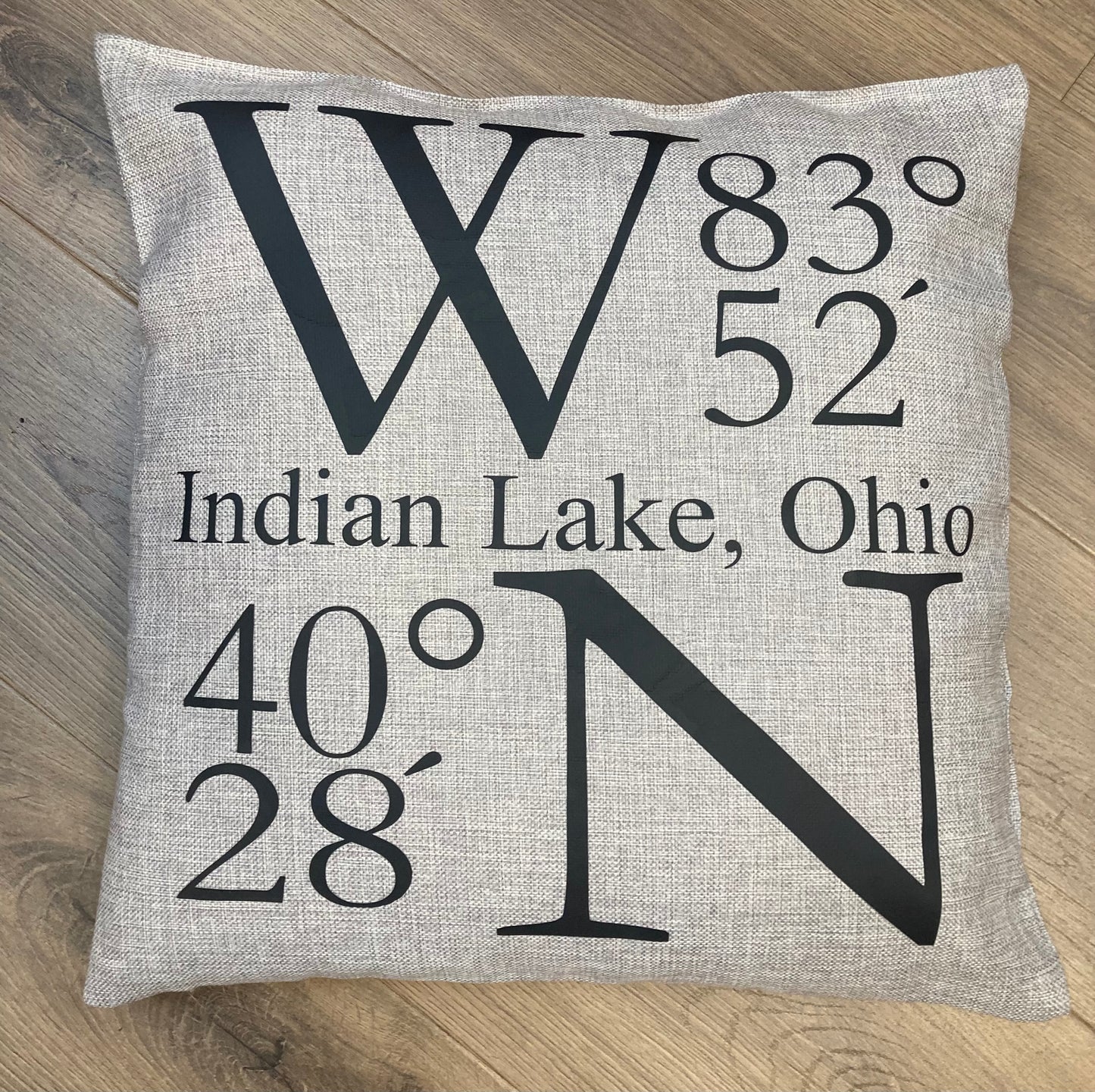 Indian Lake Coordinates Pillow 18x18