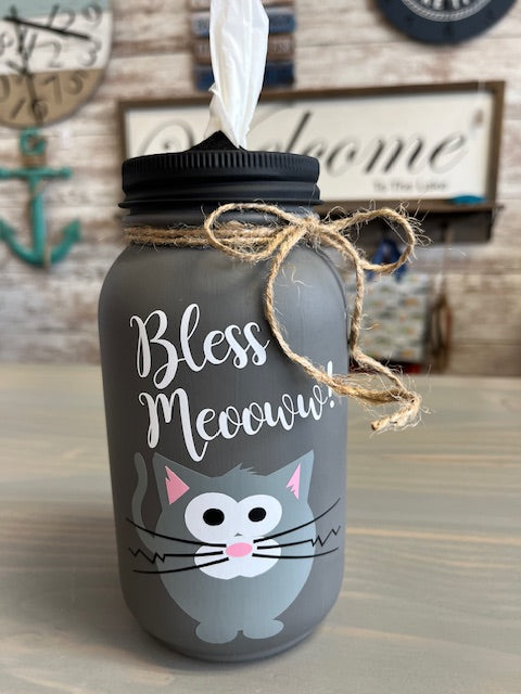 Mason Jar Tissue Holder Kitty-Bless Meow