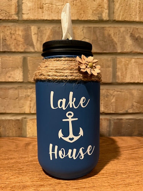 Mason Jar Tissue Holder Lake House