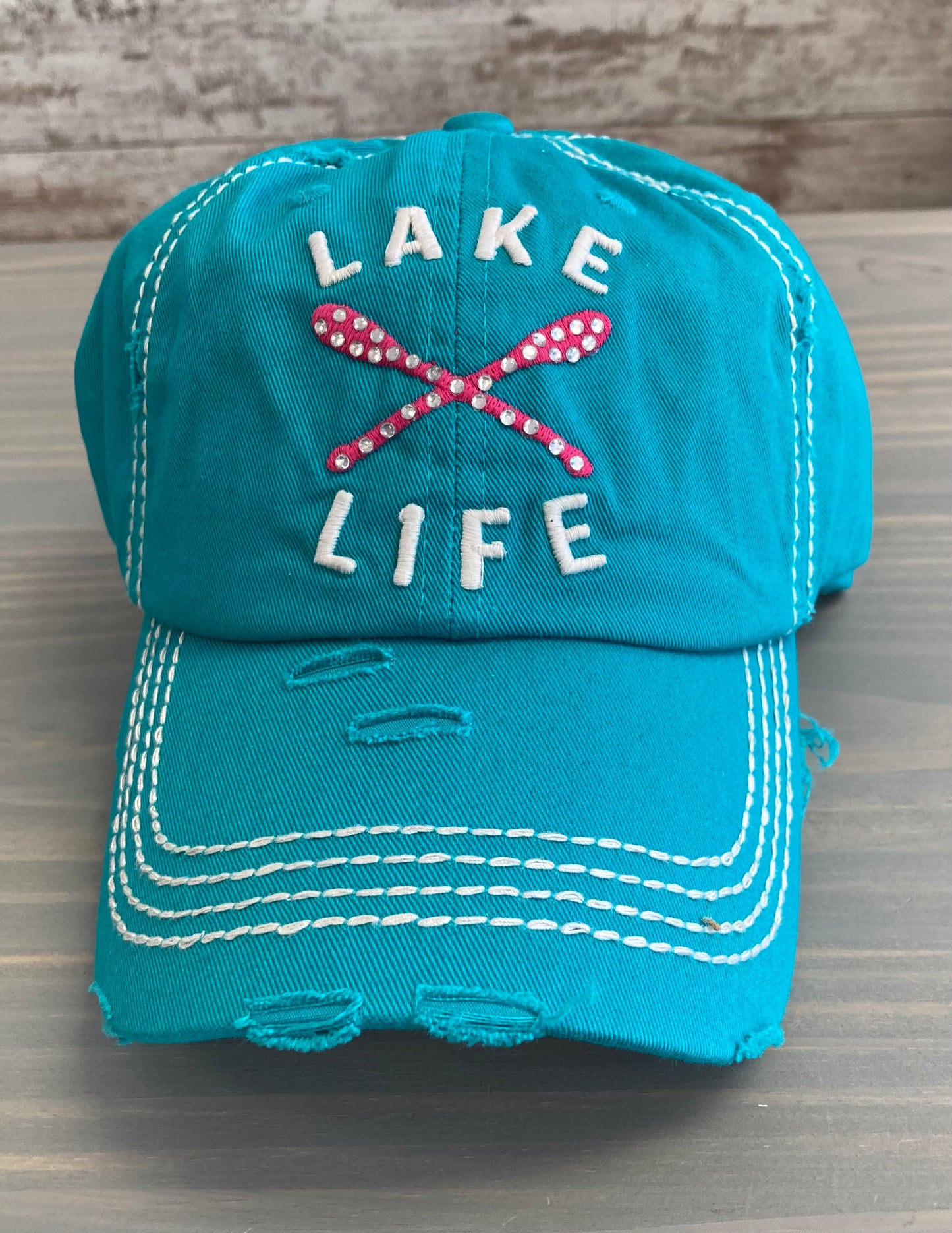 Ball Cap Vintage Style - Lake Life Rhinestone Oars