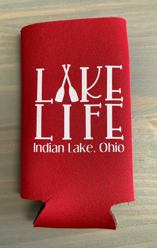 Lake Life Oars Indian Lake Water Bottle Koozie