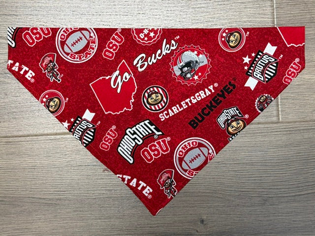 Dog Scarf - Thru the Collar Pet Neck Scarf - Ohio State Buckeyes Scarlet&Gray NCAA Licensed