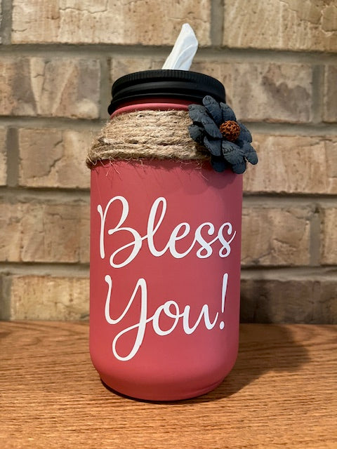 Mason Jar Tissue Holder Bless You