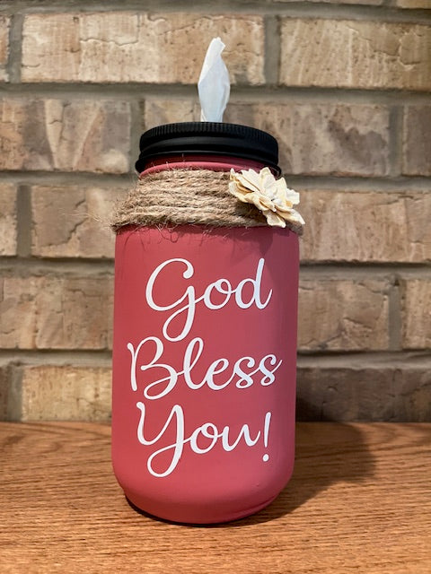 Mason Jar Tissue Holder God Bless You