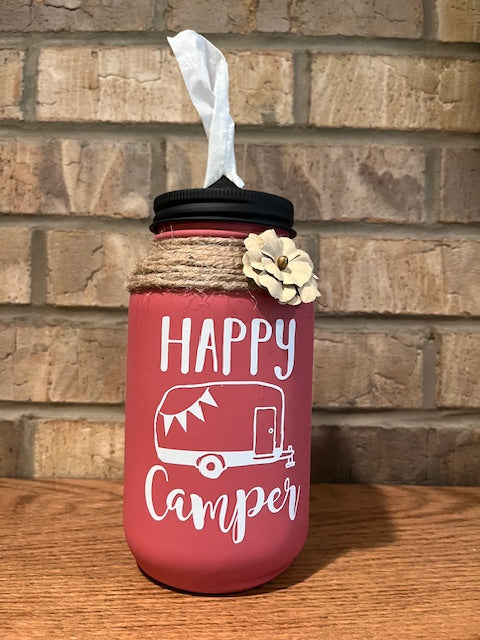 Mason Jar Tissue Holder Happy Camper
