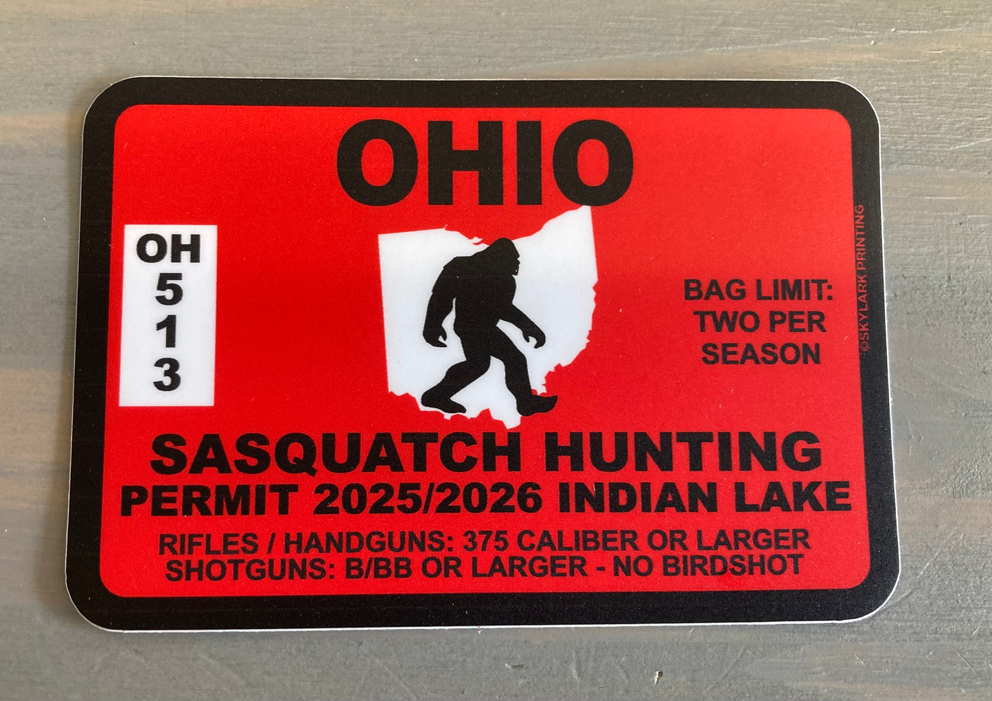 Souvenir Sticker - Sasquatch Hunting Permit Indian Lake