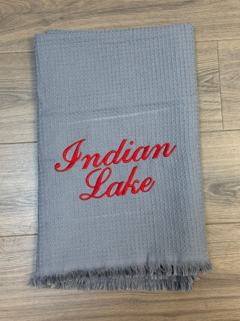Indian Lake Embroidered Waffle Throw