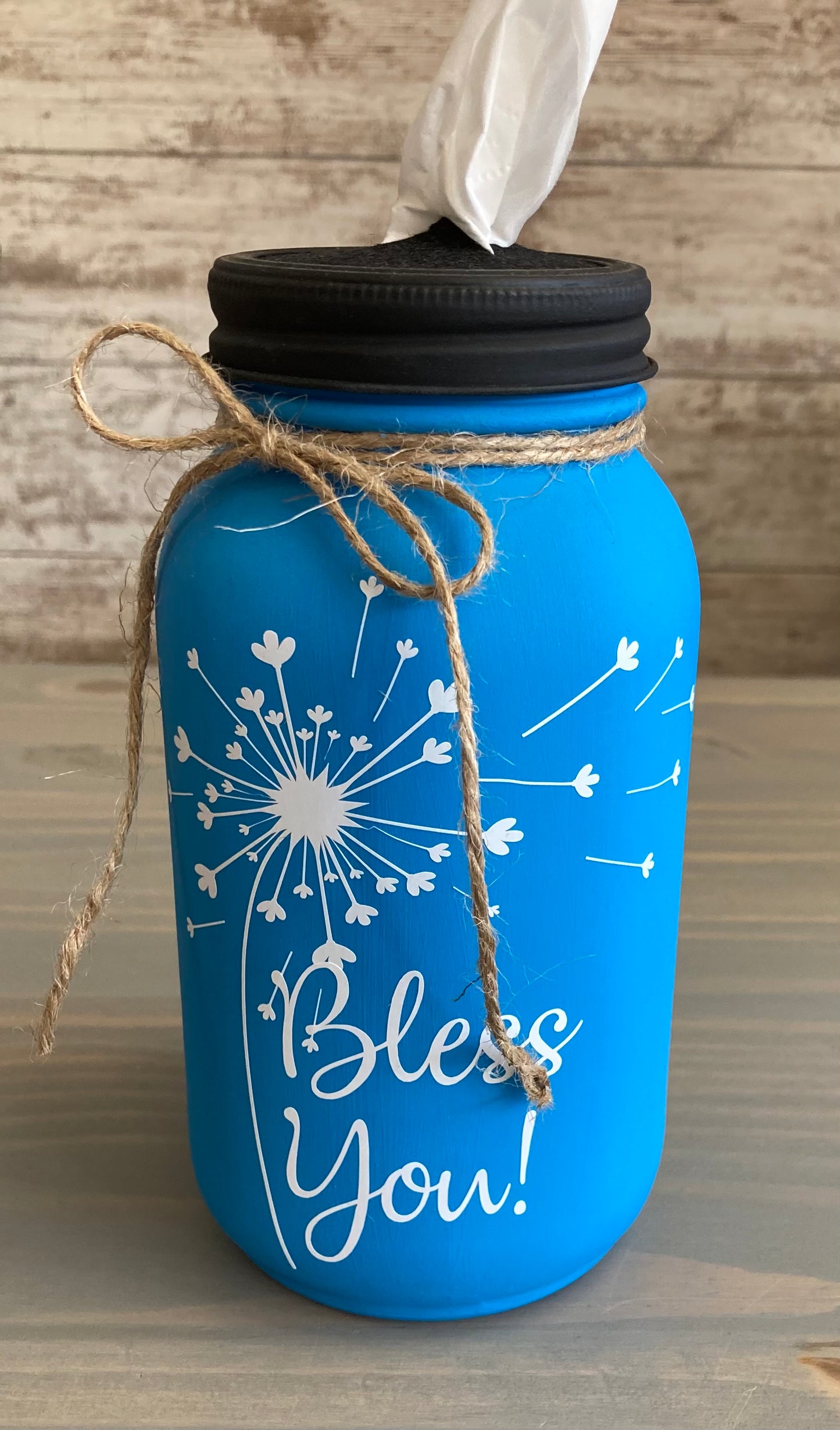 Mason Jar Tissue Holder Bless You Dandelion