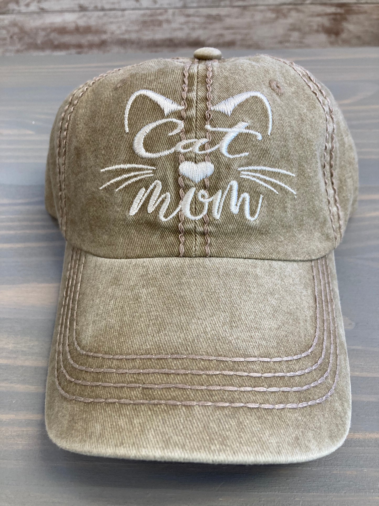 Ball Cap - Cat Mom Embroidered With Ears and Whiskers