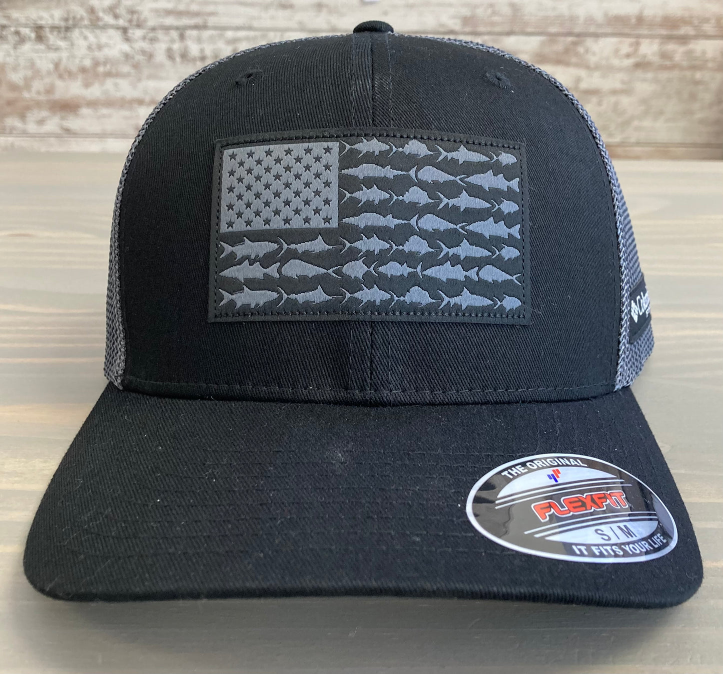 Columbia PFG American Flag Fish Patch Flex Fit Mesh Ball Cap