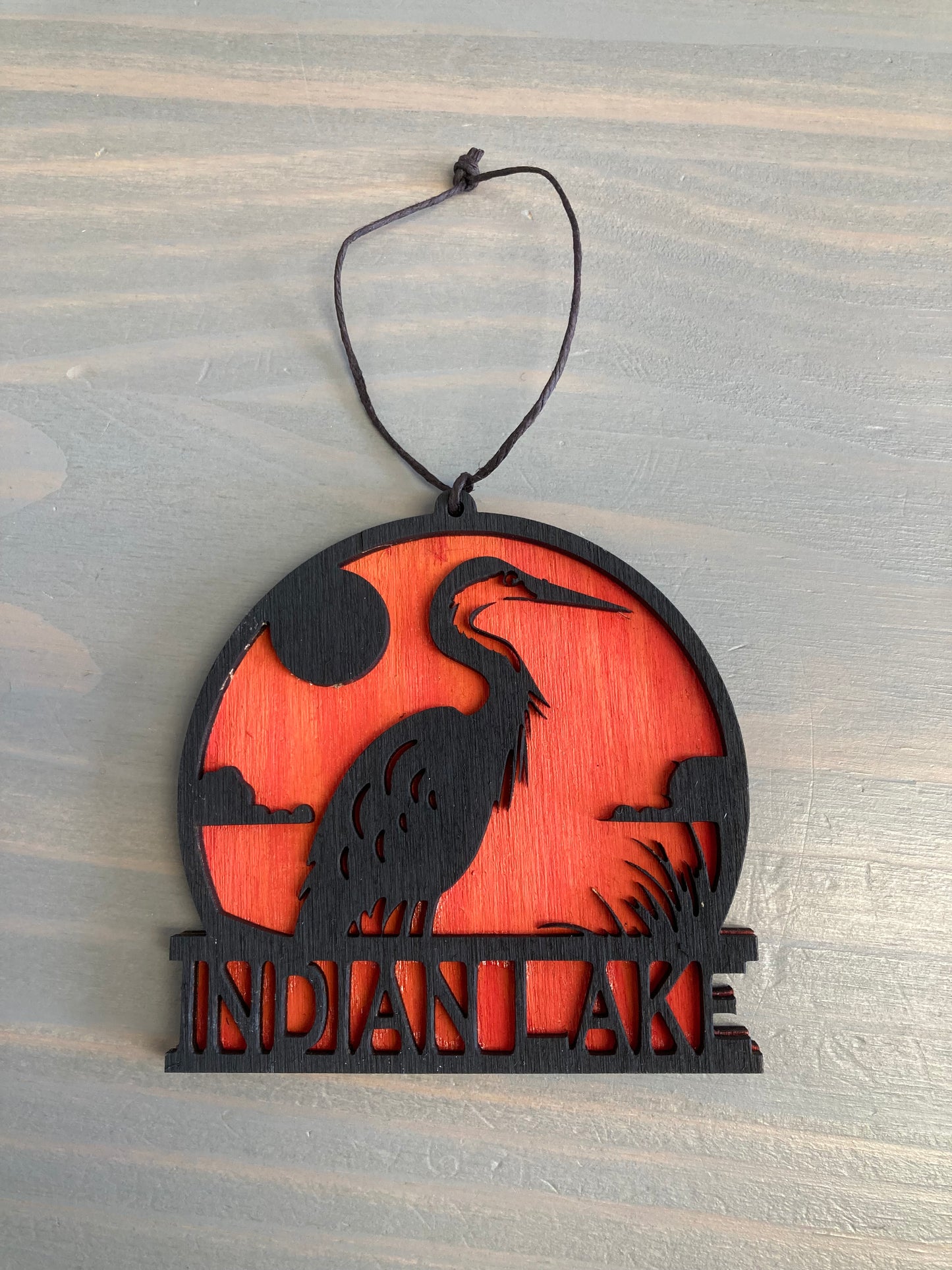 Indian Lake Heron Laser Ornament