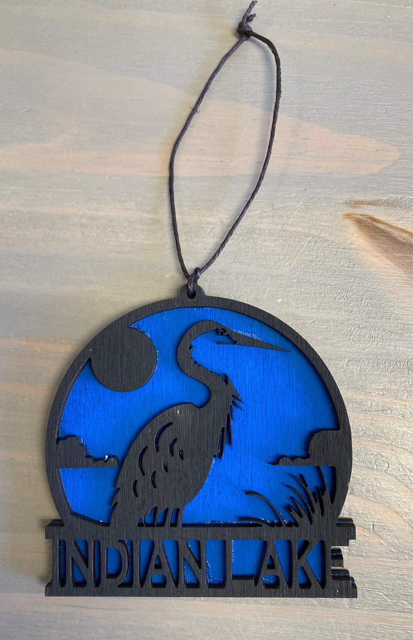 Indian Lake Heron Laser Ornament