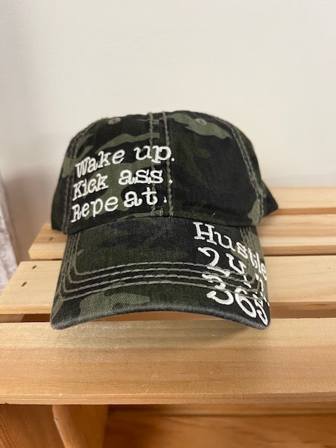 Ball Cap Vintage - Wake Up. Kick Ass. Repeat. Hustle