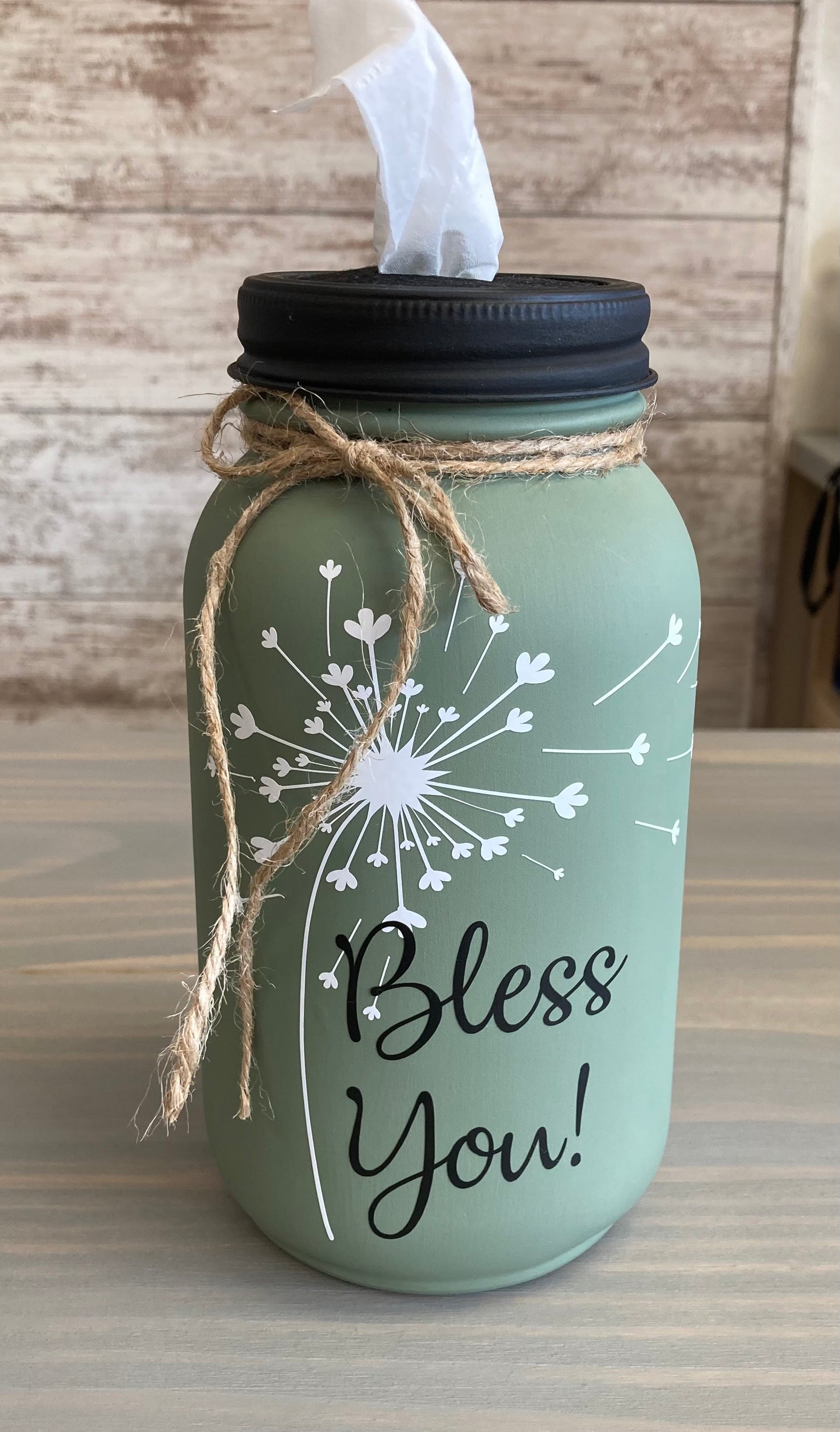 Mason Jar Tissue Holder Bless You Dandelion