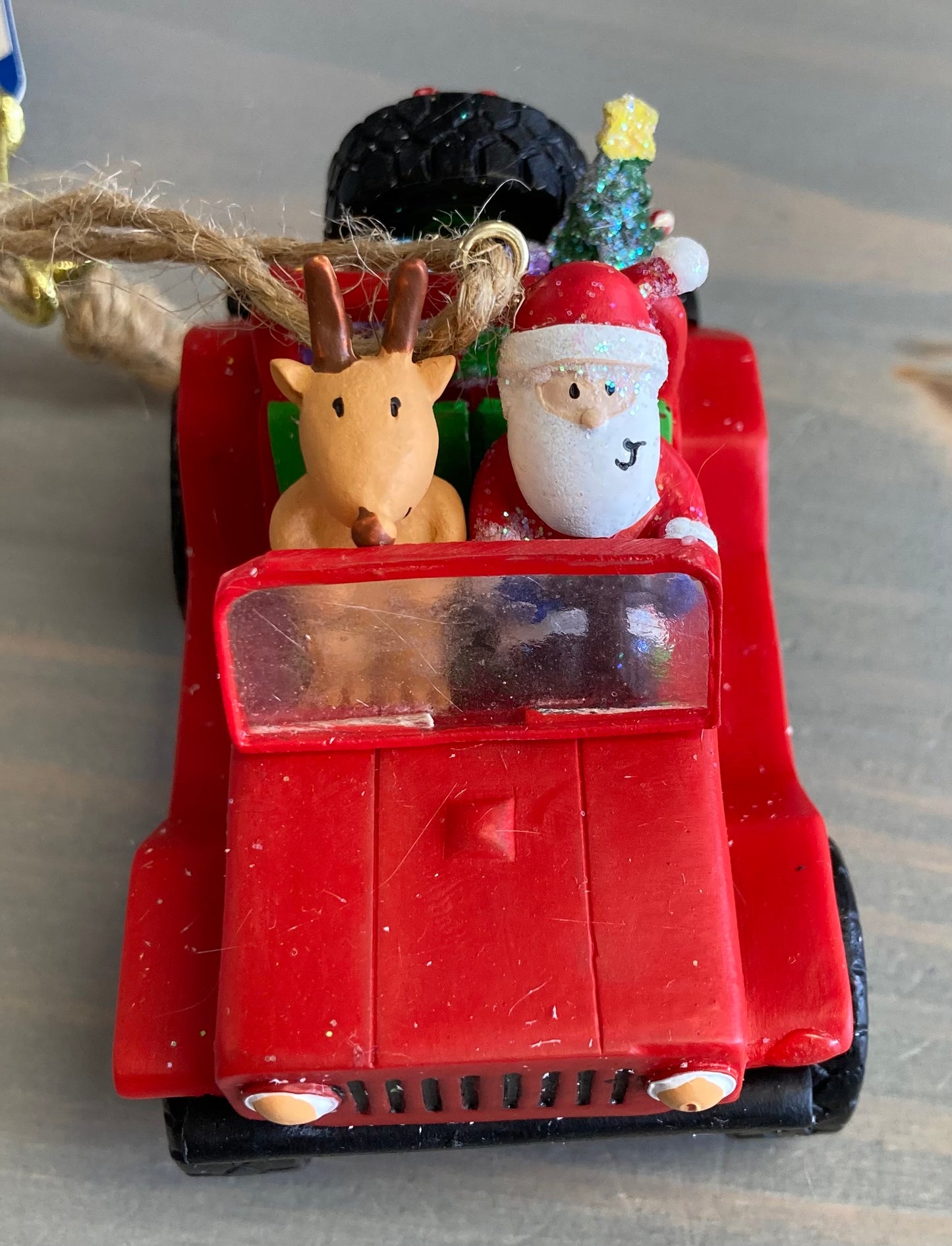 Santa in Jeep- Resin Ornament