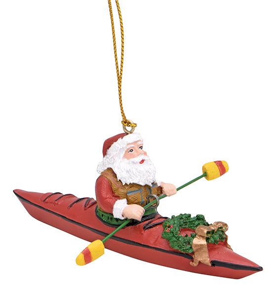 Santa In Kayak- Resin Ornament