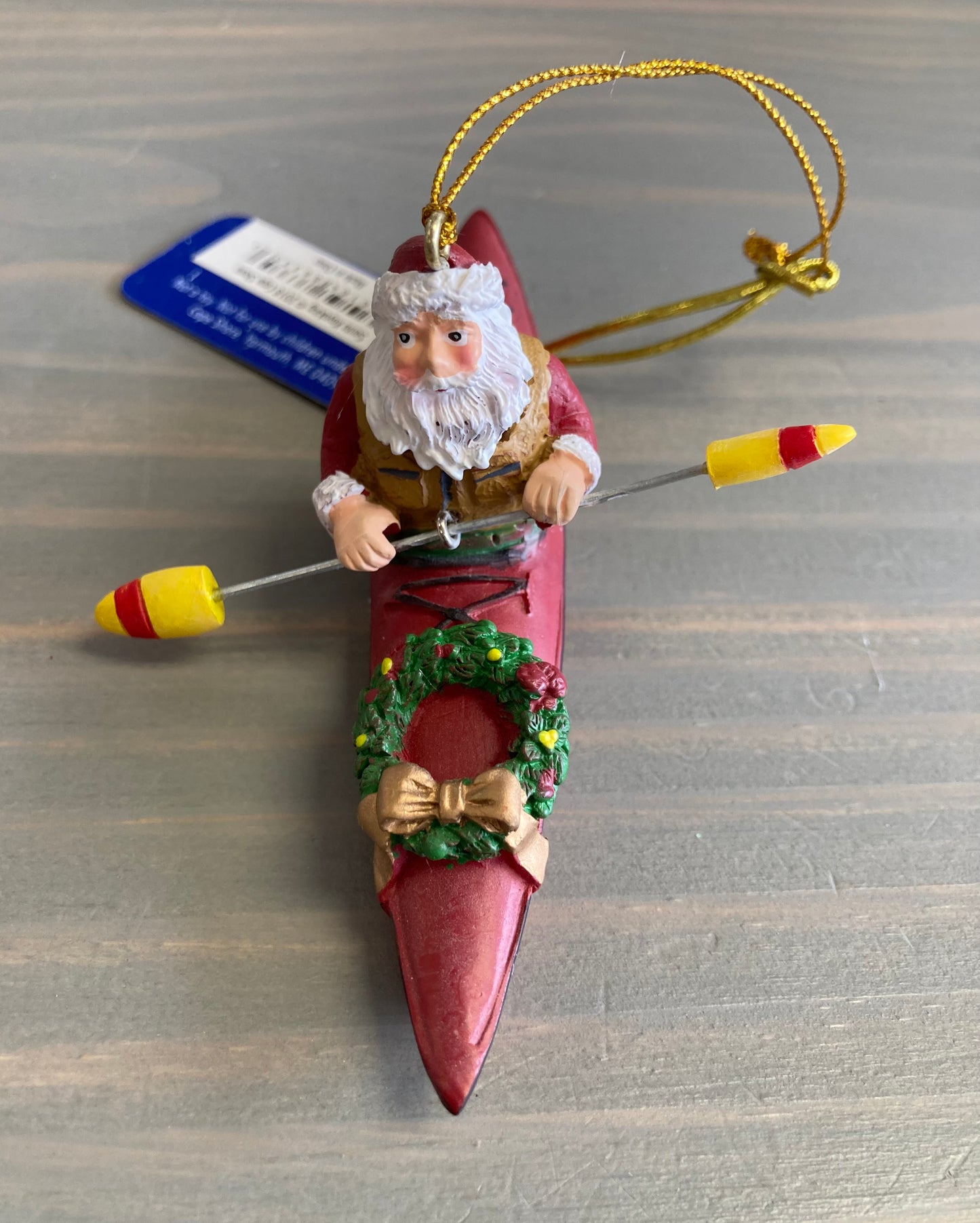Santa In Kayak- Resin Ornament