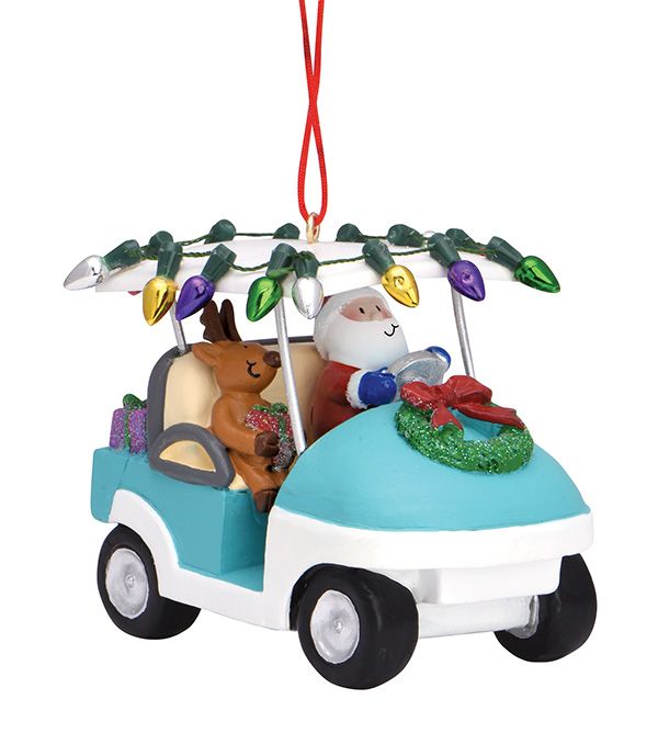 Santa in Golf Cart- Resin Ornament