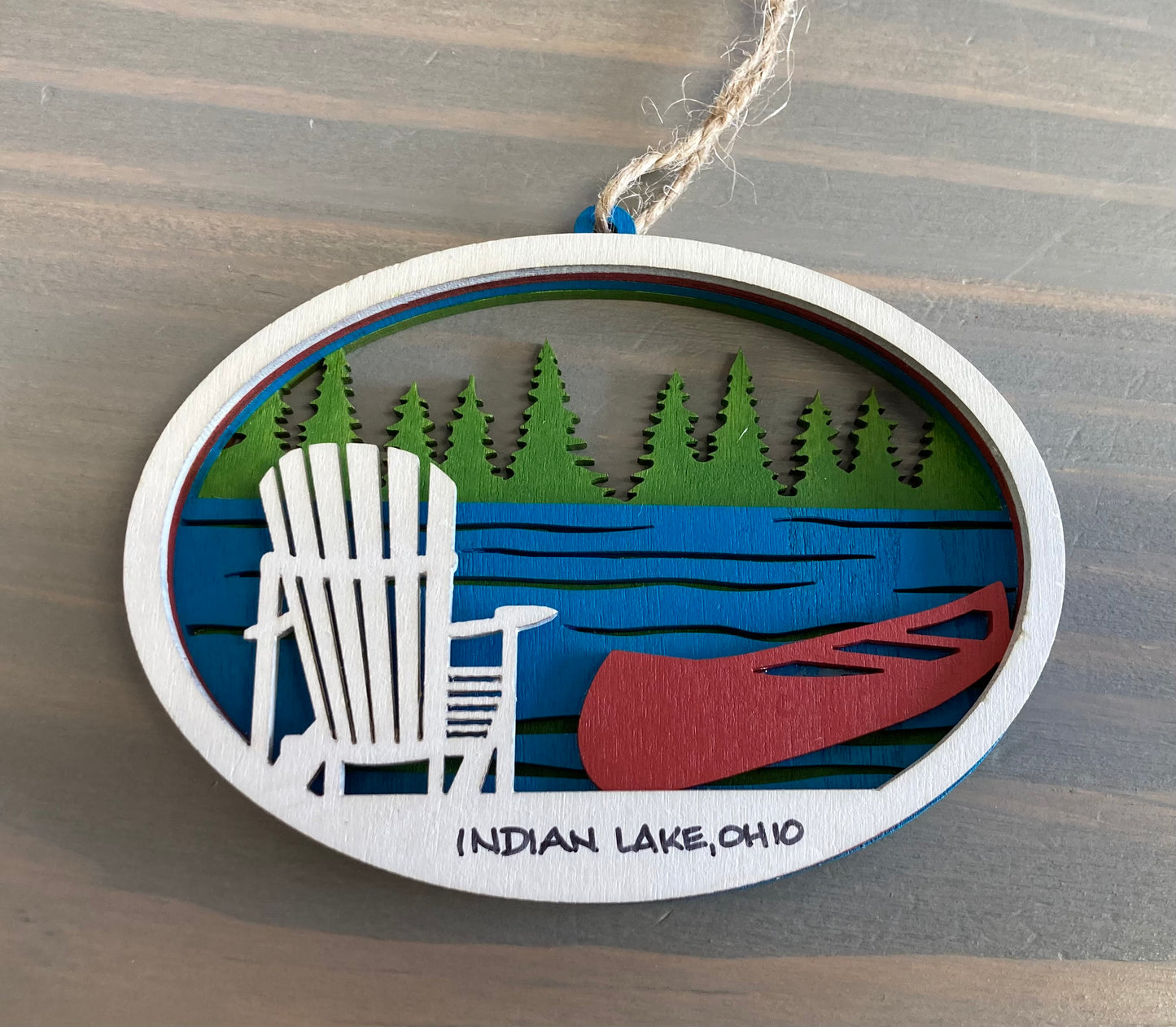 Indian Lake Laser Cut Wood Ornament - Lake Scene