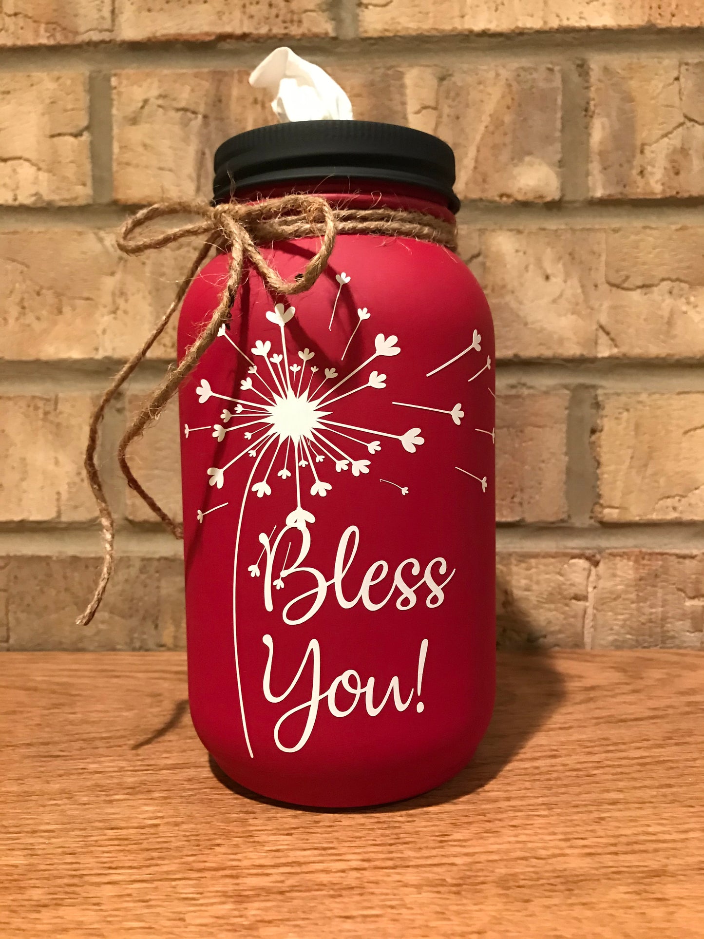 Mason Jar Tissue Holder Bless You Dandelion