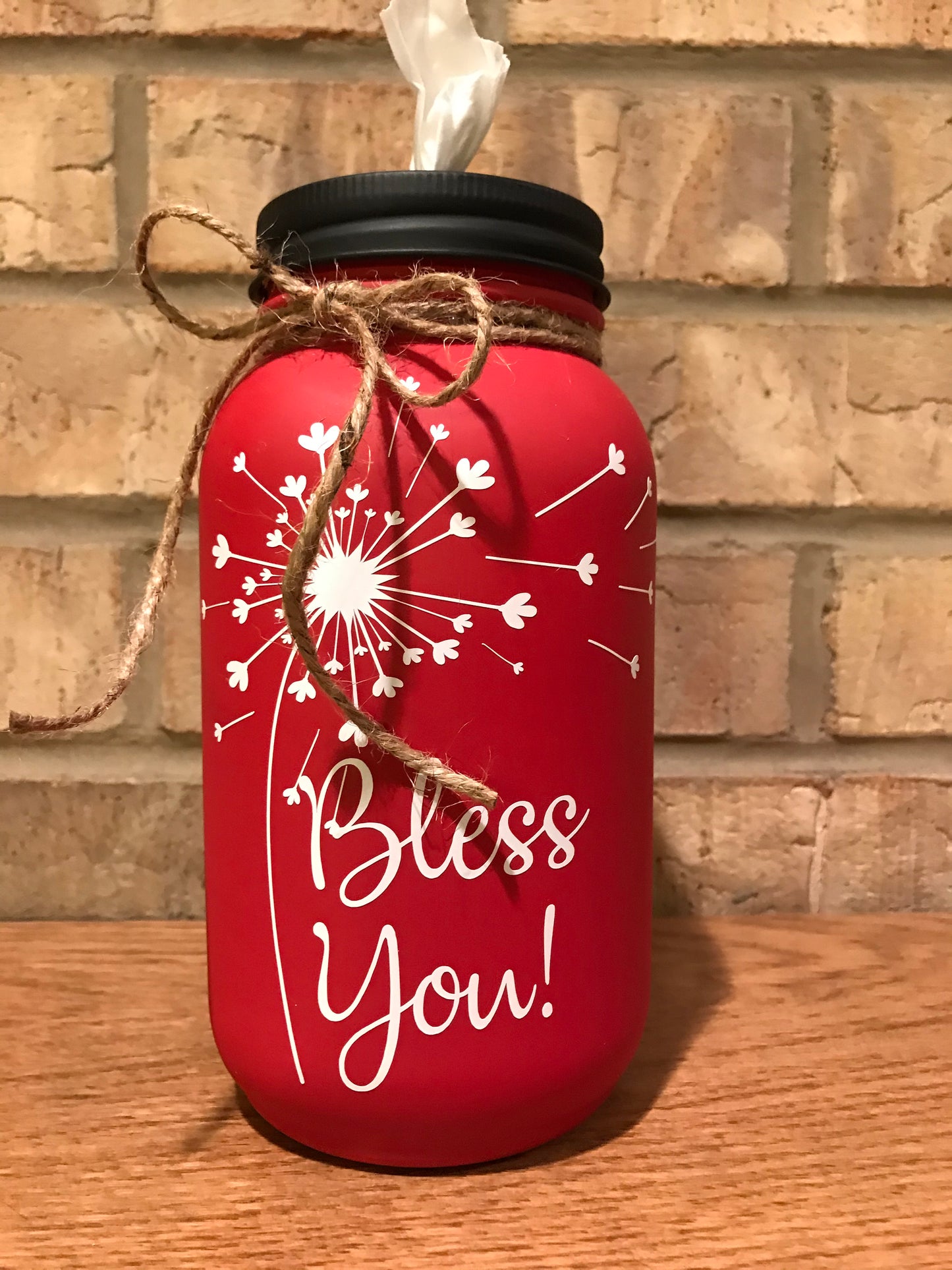 Mason Jar Tissue Holder Bless You Dandelion