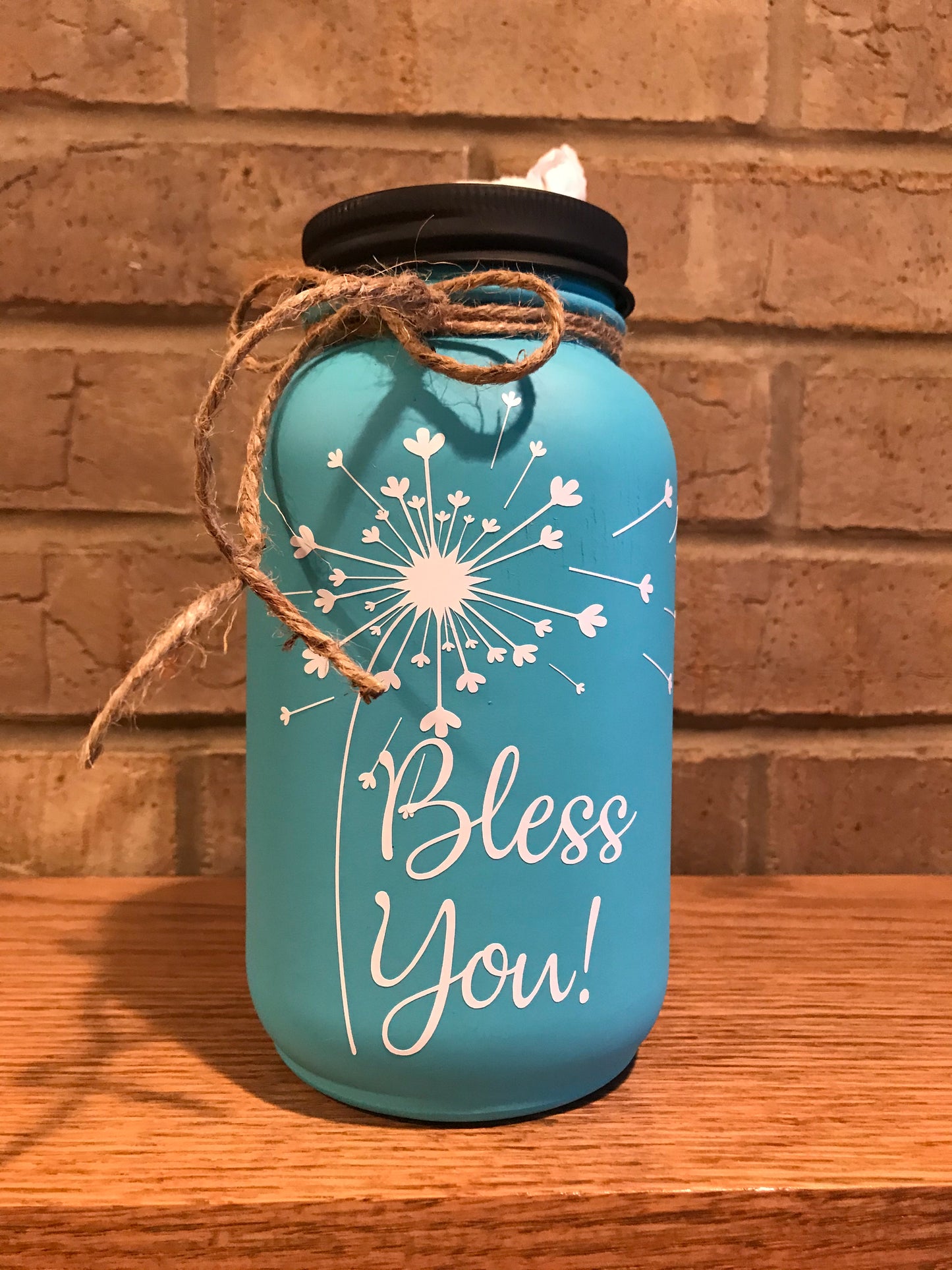 Mason Jar Tissue Holder Bless You Dandelion