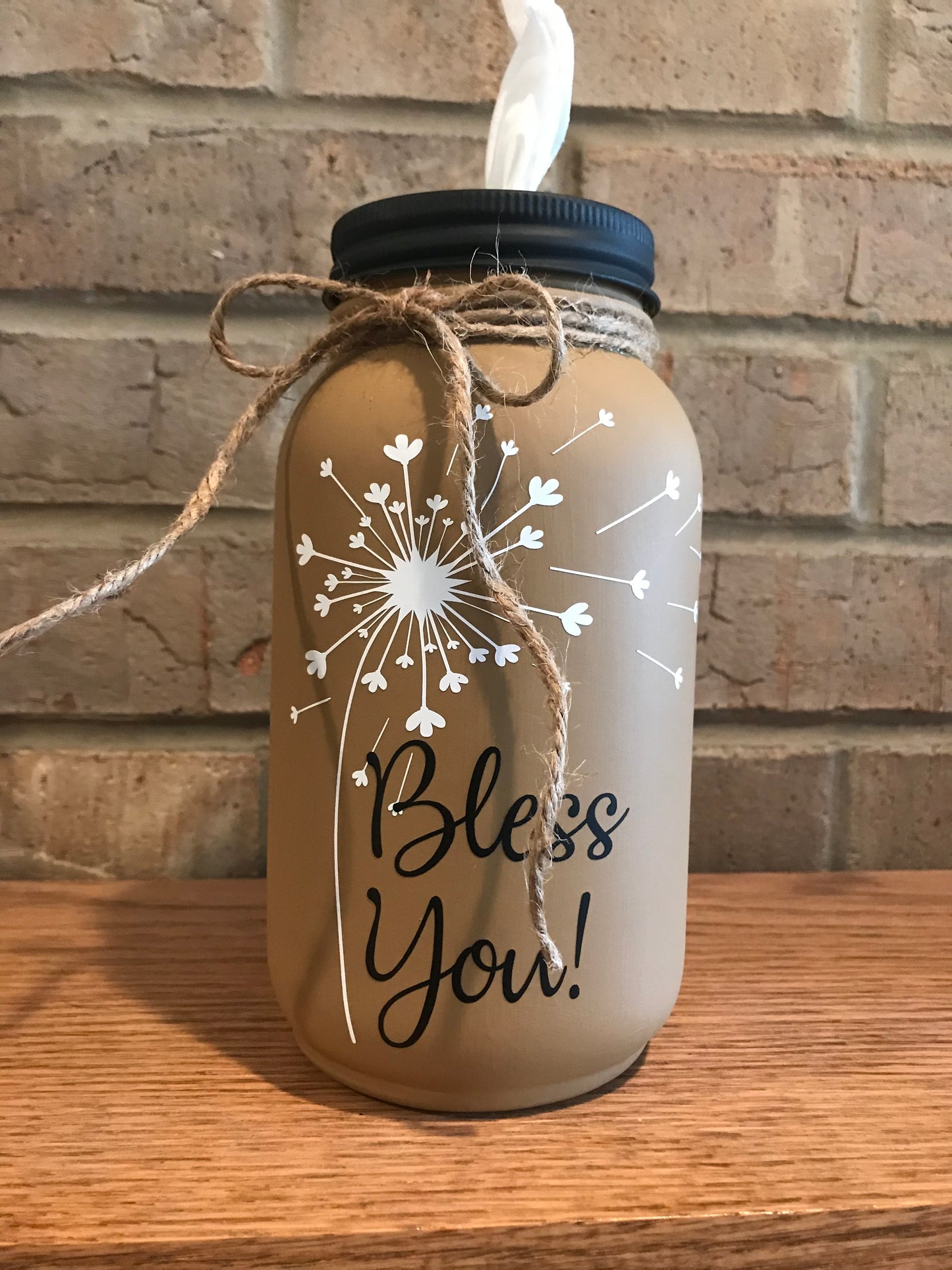 Mason Jar Tissue Holder Bless You Dandelion