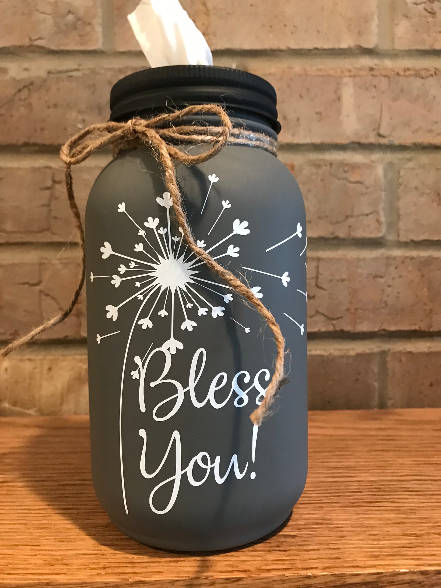 Mason Jar Tissue Holder Bless You Dandelion