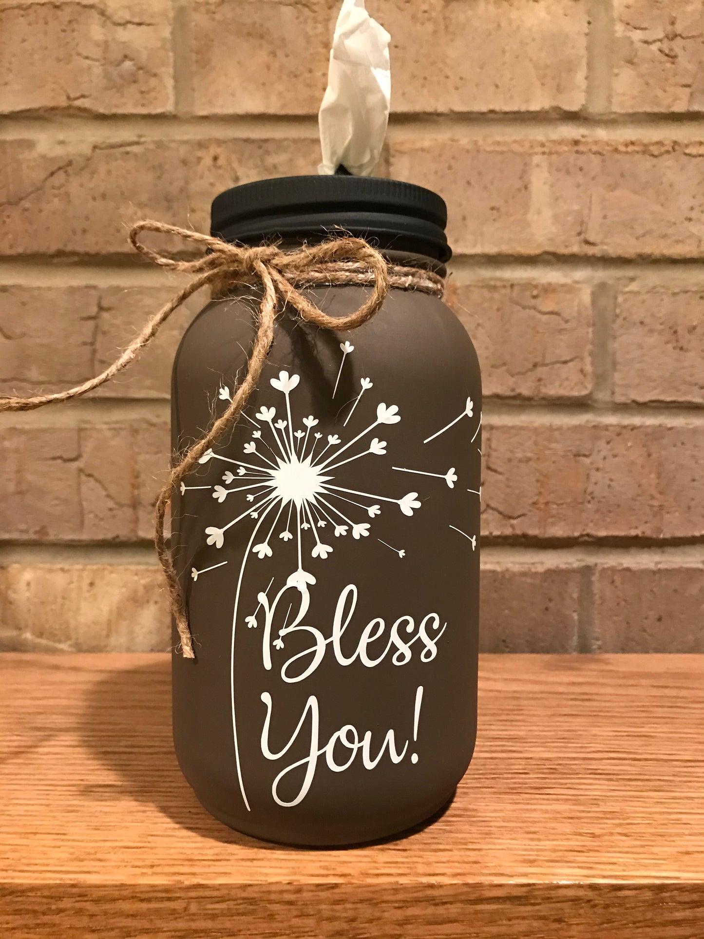 Mason Jar Tissue Holder Bless You Dandelion